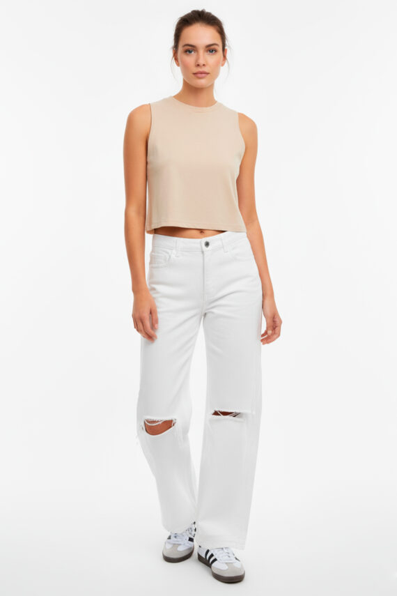Wide leg blanco con rotura